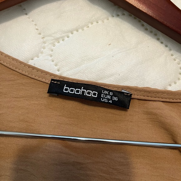 Boohoo Woven Tie Front Oversized Sleeve Crop Top - Picture 3 of 3